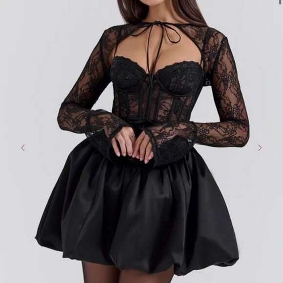 HOUSE of CB Black Lace Bolero & Corset Flare Minidress Set Size Large D/E
